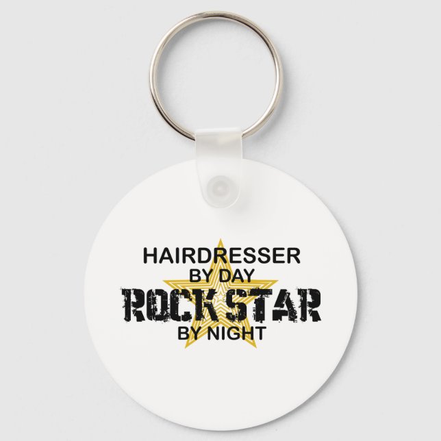 Hairdresser Rock Star by Night Key Ring (Front)