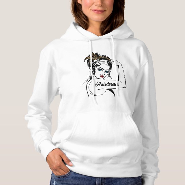 Hairdresser Rosie The Riveter Leopard Cheetah Hoodie (Front)