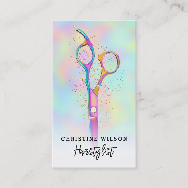 hairdresser scissors logo pastel colours business card (Front)