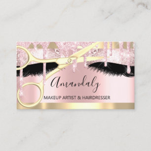 Hairdresser Scissors Makeup Gold Pink Coiffeur Business Card