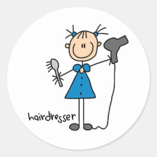 Hairdresser Stick Figure Classic Round Sticker