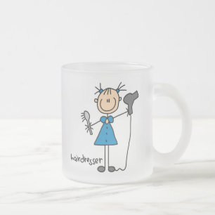 Hairdresser Stick Figure Frosted Glass Coffee Mug