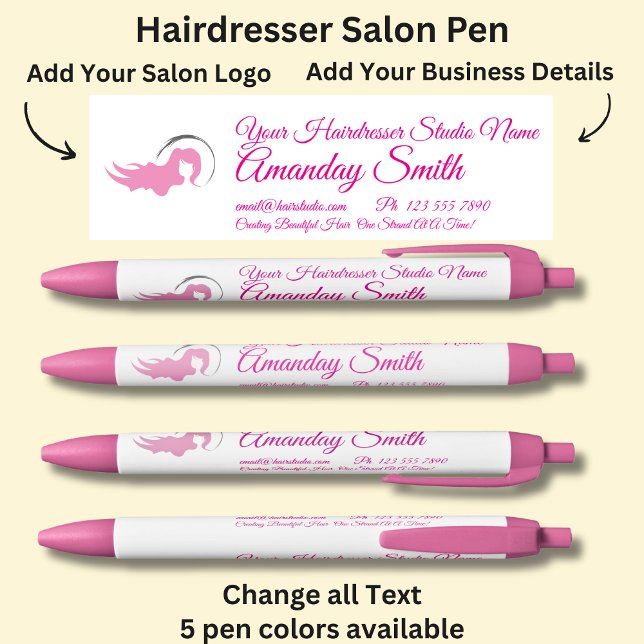 Hairdresser Studio - Add your own details & Logo Black Ink Pen (Creator Uploaded)