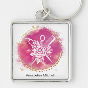 Hairdresser Stylist Beautician Scissors Pink Rose Key Ring
