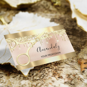 Hairdresser Stylist Coiffeur Gold Scissors Rose Business Card