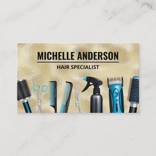 Hairdresser Tools | Gold Shimmer Business Card (Front)