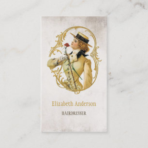 Hairdresser Vintage Gold Woman of Fashion Business Card