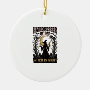 Hairdresser Witch Halloween Stylist by Day Design_ Ceramic Tree Decoration