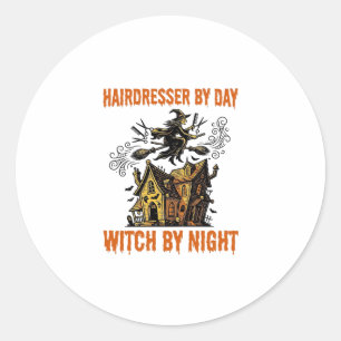 Hairdresser Witch Halloween Vintage Salon Shirt_1 Classic Round Sticker