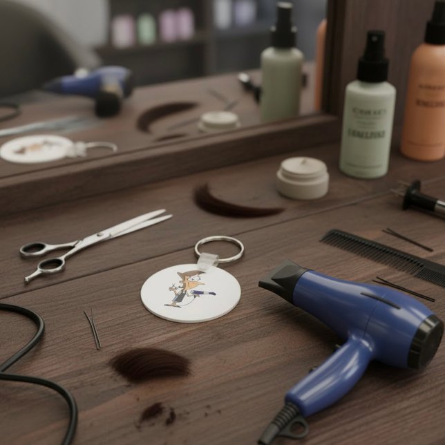 Hairdresser With Scissors Key Ring (Creator Uploaded)