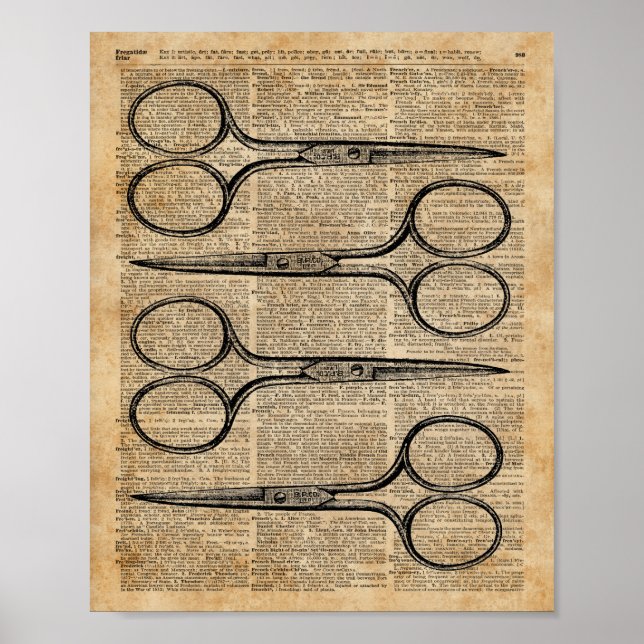 Hairdresser's Scissors Vintage Illustration Poster (Front)