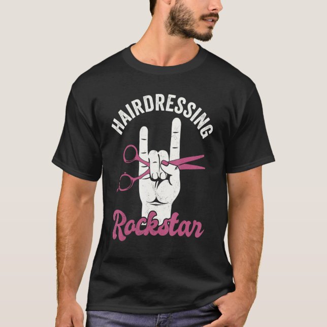 Hairdressing rockstar, funny hair stylist, retro h T-Shirt (Front)