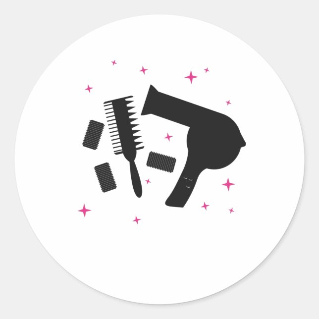 Hairdressing Salon Hairdresser Logo Hair Dryer Classic Round Sticker (Front)