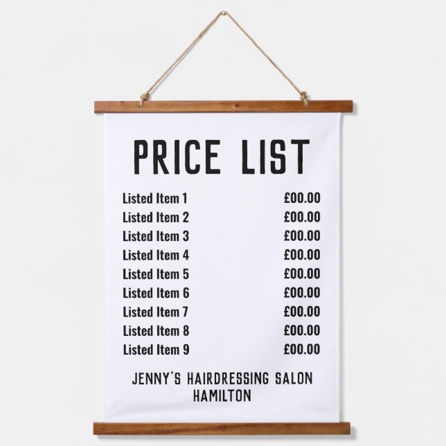 Hairdressing Salon Price List Hanging Tapestry (Front)