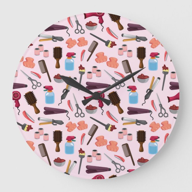 Hairdressing Tools, Seamless Stylish Pattern. Large Clock (Front)