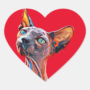 Hairless cat Abstract animal Art Colourful Heart Sticker
