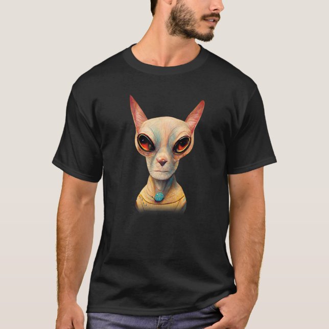Hairless Sphynx Cat Alien UFO Portrait   T-Shirt (Front)