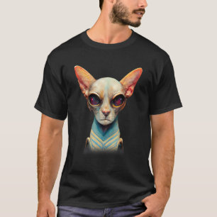 Hairless Sphynx Cat Alien UFO Portrait T-Shirt