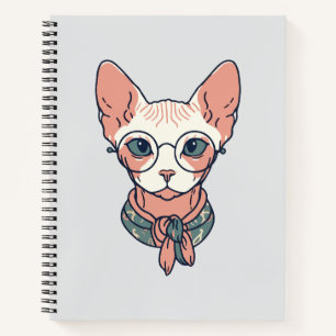 Hairless Sphynx Cat wearing glasses Notebook