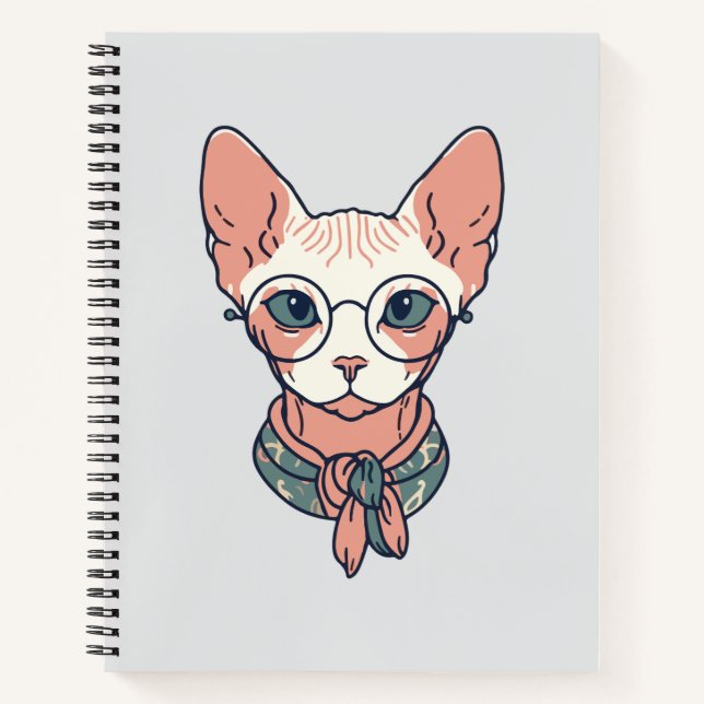 Hairless Sphynx Cat wearing glasses Notebook (Front)