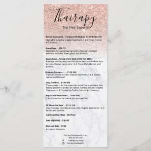 Hairs stylist price list rose gold glitter marble menu