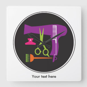 Hairstyles tools square wall clock