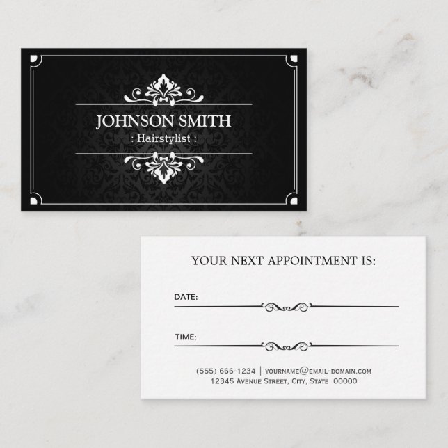 Hairstylist Appointment Card - Shadow of Damask (Front/Back)
