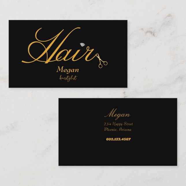 Hairstylist Black & Gold Scissors Elegant Business Card (Front/Back)