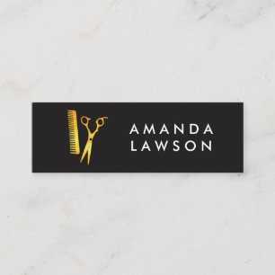 Hairstylist Chic Shears and Comb Golden Mini Business Card