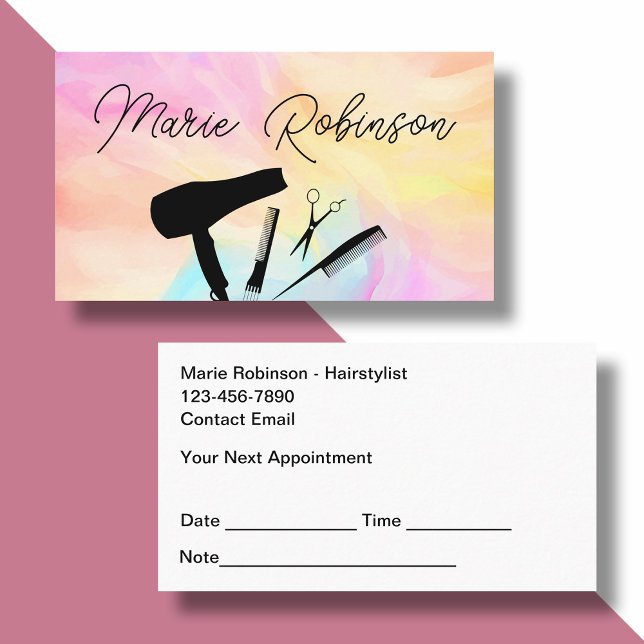 Hairstylist Colourful Trendy Appointment Reminder  Business Card (Creator Uploaded)