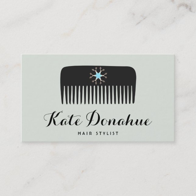 Hairstylist Comb Scissors White Hair Salon Business Card (Front)