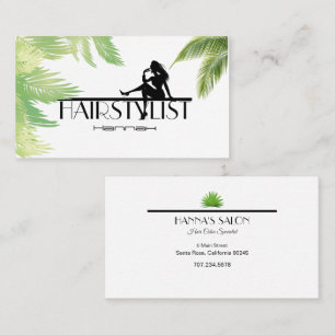 Hairstylist Girl Silhouette Palm Leaves Business C Card