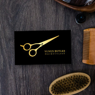 Hairstylist Gold Scissor Black Business Card