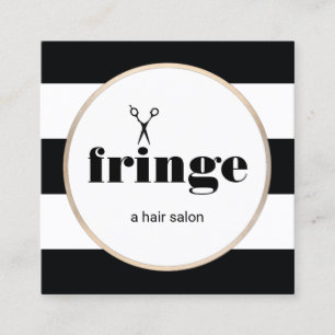 Hairstylist Gold Scissors Black White Striped Square Business Card