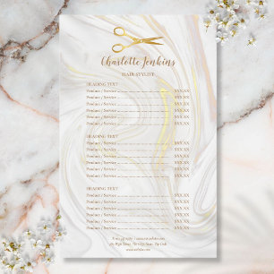 Hairstylist Gold Scissors Marble Service Menu