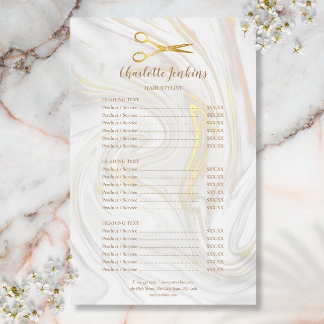 Hairstylist Gold Scissors Marble Service Menu (Hairstylist Gold Scissors Marble Service Menu Flyer)