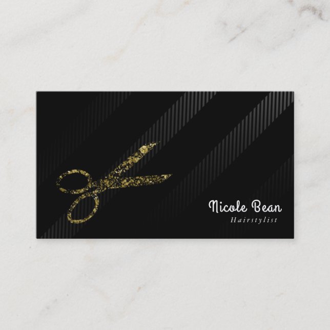 Hairstylist Hair Dresser Gold & Black Chic Glam Business Card (Front)