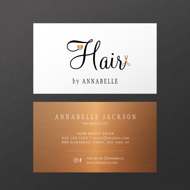Hairstylist hair salon glam gold metallic chic business card (Creator Uploaded)