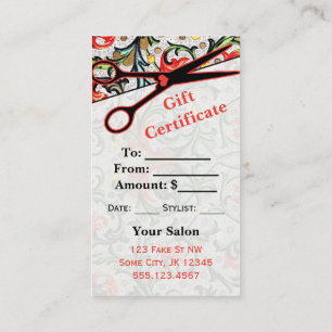 hairstylist hair stylist gift card certificate