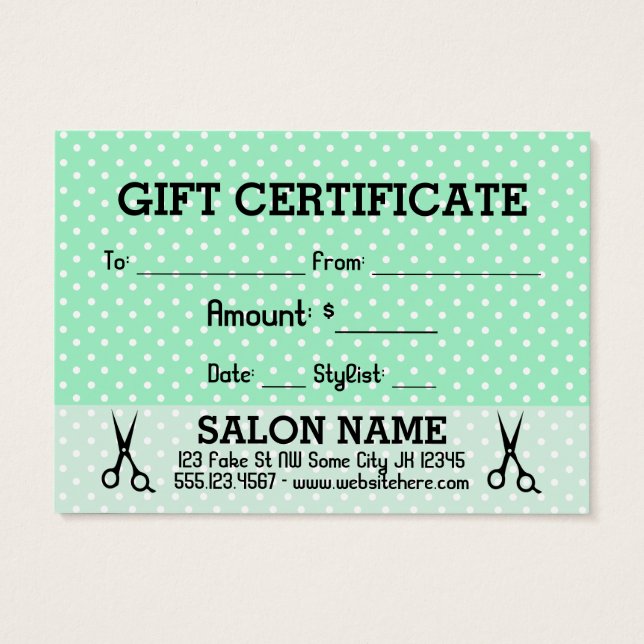 hairstylist hair stylist gift card certificate (Back)