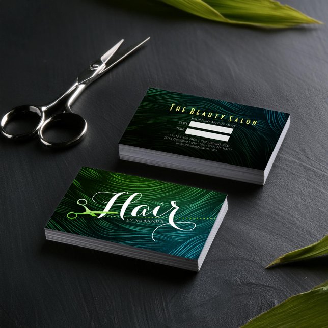 Hairstylist Hairdresser Beauty Green Gold Scissors Appointment Card (Creator Uploaded)