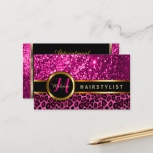 Hairstylist Hot Pink Gold Glitter Appointment Card