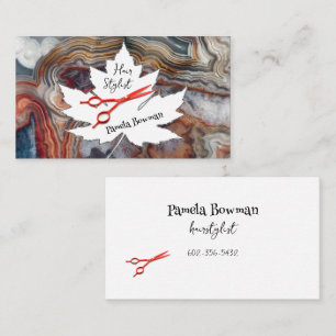 Hairstylist Lace Agate Stone Red Scissors Business Card