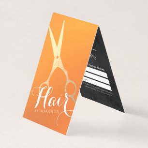 Hairstylist Makeup Orange Gold Scissors Price List Business Card