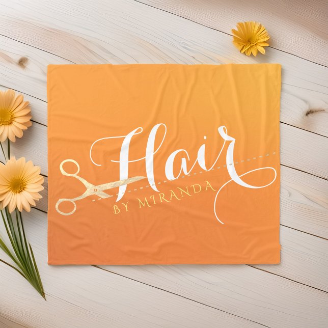 Hairstylist Makeup Salon Chic Orange Gold Scissors Fleece Blanket (Creator Uploaded)
