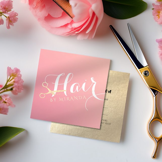 Hairstylist Makeup Salon Modern Pink Gold Scissors Appointment Card (Creator Uploaded)