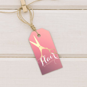 Hairstylist Makeup Salon Modern Pink Gold Scissors Gift Tags