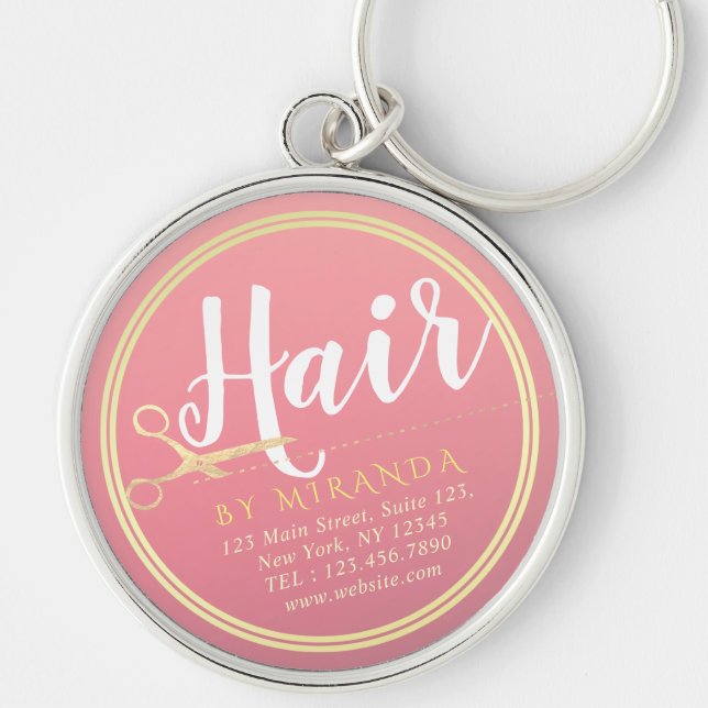Hairstylist Makeup Salon Modern Pink Gold Scissors Key Ring (Front)