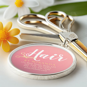Hairstylist Makeup Salon Modern Pink Gold Scissors Key Ring