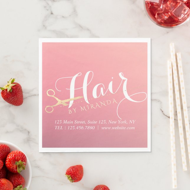 Hairstylist Makeup Salon Modern Pink Gold Scissors Napkin (Insitu)